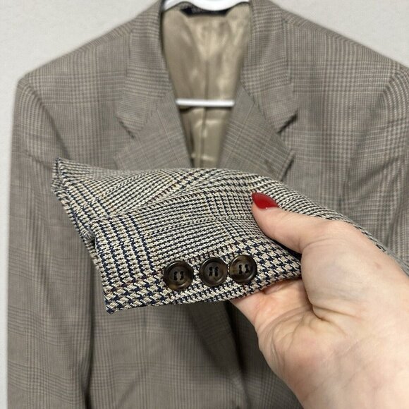 Vintage Burberry’s Houndstooth Brown Suit Jacket Mens Size 44R L/XL *Read - Picture 7 of 13